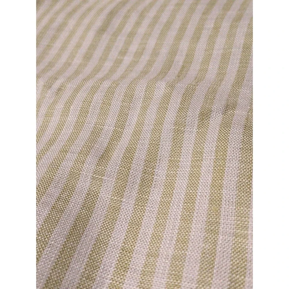 100% Linen Solino Home 60 Inch Diameter Sage Green Narrow Stripe Tablecloth